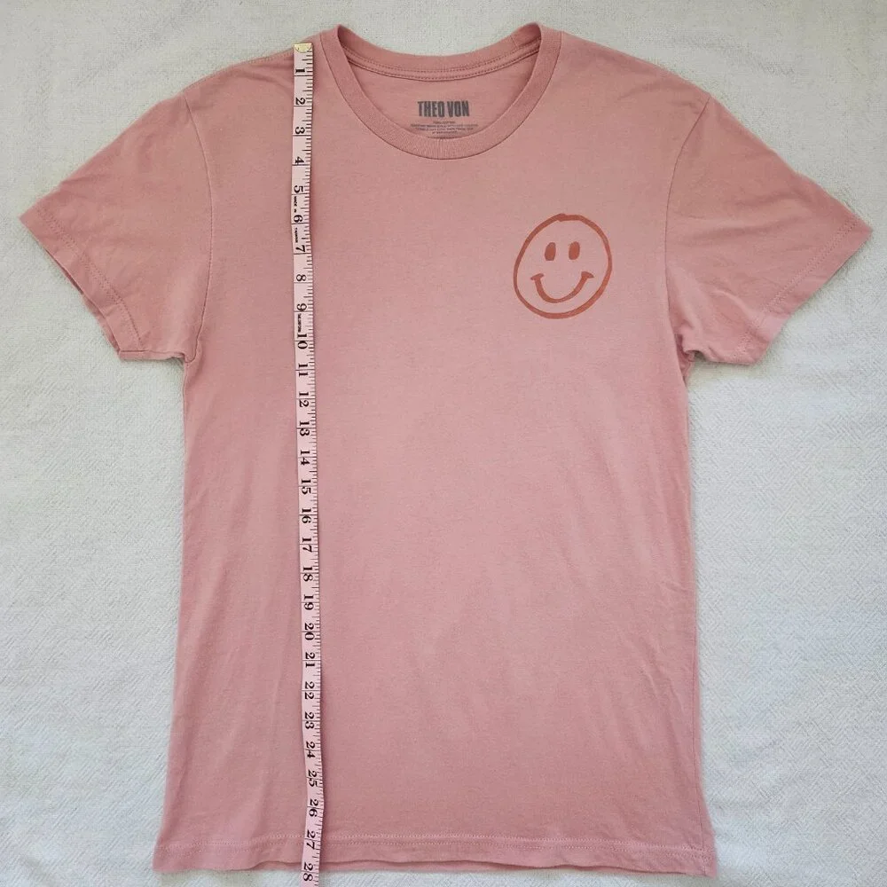 Theo Von Smiley Face Graphic Tee Men's S Dusty Pink Cotton Streetwear - Picture 5 of 8
